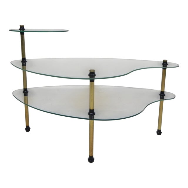 Kidney Shaped Etagere with Three Glass Plates, 1950s For Sale