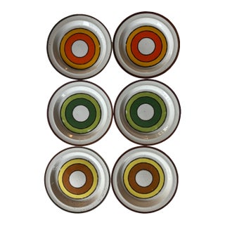 Set of 6 Vintage Speckled Bullseye Stoneware Small Plates by Hearthside For Sale