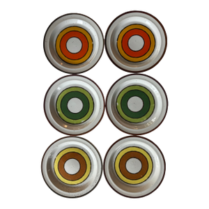 Set of 6 Vintage Speckled Bullseye Stoneware Small Plates by Hearthside