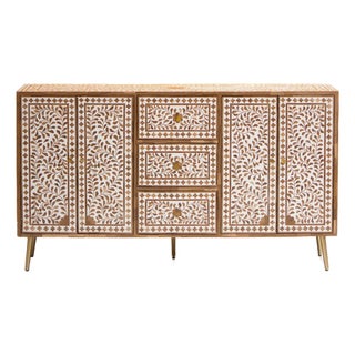 Arabesque Teak Wood Inlay Buffet by House of Jaipur For Sale
