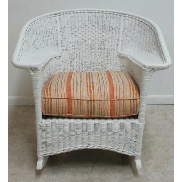 1920s Antique Art Deco Wicker Patio Living Room Arm Chair Rocker Rocking Chair For Sale - Image 5 of 13