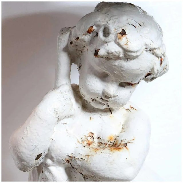 Mathurin Moreau Val D'osne Painted Cast Iron Fountain Statue, Enfant a La Rame For Sale In Denver - Image 6 of 12