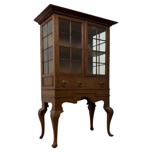 Vintage English Oak Display Vitrine Cabinet, 1920 For Sale - Image 6 of 13
