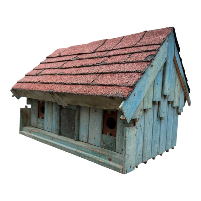 Unique Mid 20th Century Birdhouse in Robin's Egg Blue Shingled Roof For Sale