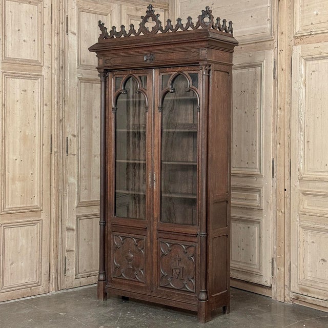 Late 19th Century 19th Century French Gothic Revival Carved Oak Library Bookcase For Sale - Image 5 of 18