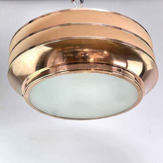 1930s Art Deco Chandelier Hanging Lamp in Copper by Georges Halais for Eloctra, 1930s For Sale - Image 5 of 11