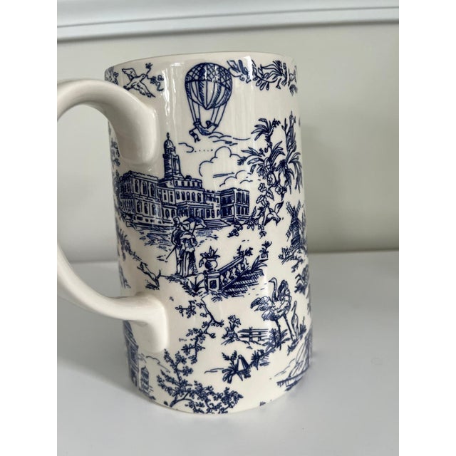 Illustration Signed Tiffany & Co. Blue and White New York City Toile Ceramic Pitcher For Sale - Image 3 of 5