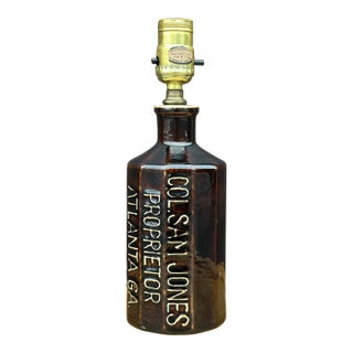 Mid-Century Glazed Ceramic Indian Herb Tonic Jug Bottle Lamp For Sale