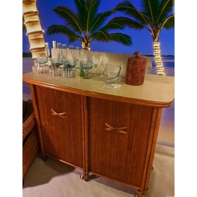 Mid-Century Modern 1950s Heywood-Wakefield MCM Hawaiian Mobile Cocktail Bar For Sale - Image 3 of 10