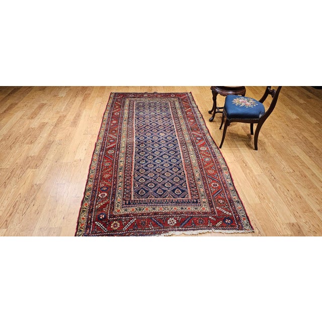 19th Century Persian Kurdish Gallery Rug, Hand-Knotted Wool, Allover Paisley Design, Navy & Red, 5x9 For Sale - Image 4 of 18