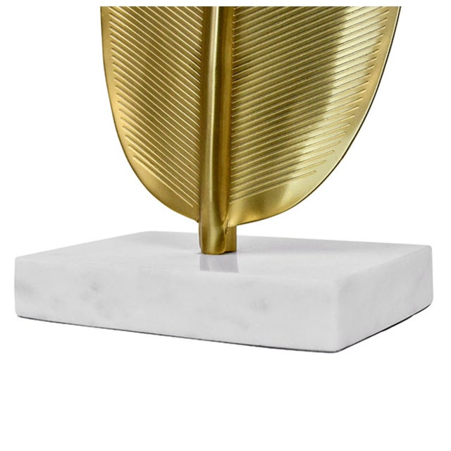2020s Matthew Izzo Home Blade Antique Brass Botanical Leaf Sculpture on White Marble Base For Sale - Image 5 of 8