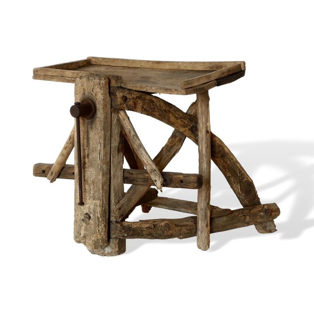 Old artisanal wooden carpenter's bench, recovered from an old workshop in Trentino.