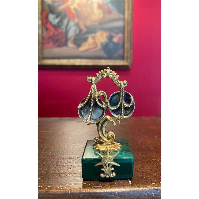 Vintage Italian Gilt 800 Silver Zodiac Place Card Holders with Malachite Bases, 1950s, Set of 4 For Sale - Image 4 of 10