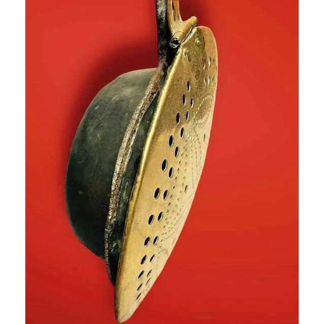 Rustic European Early 18th Century French Brass Plague Pan With Forged Iron Handle For Sale - Image 3 of 12