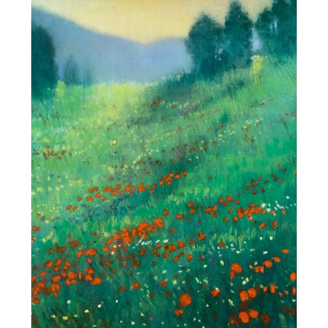 2002 German Contemporary Pastel Painting Radiant Landscape Field with Flowers Poppies by Kuno Vollet For Sale - Image 4 of 10