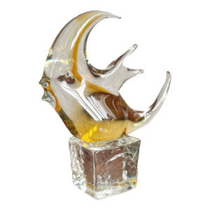 Vintage Murano-Style Glass Fish Sculpture – Amber on Ice Base