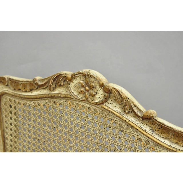 Vintage French Louis XV Style Cream Painted Carved Wood Cane Arm Chairs - A Pair For Sale - Image 10 of 18