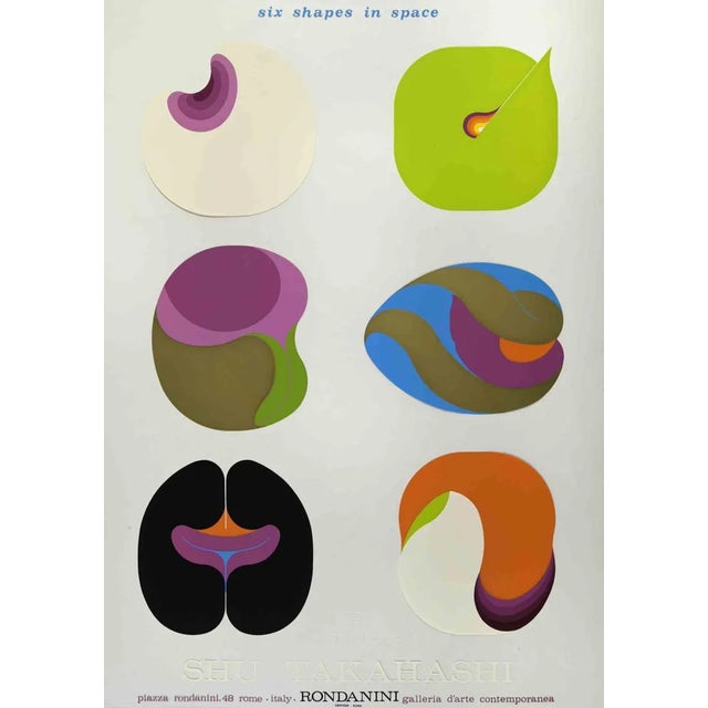 Modern Shu Takahashi, Six Shapes in Space, Mixed Media Screenprint, 1974 For Sale - Image 3 of 3