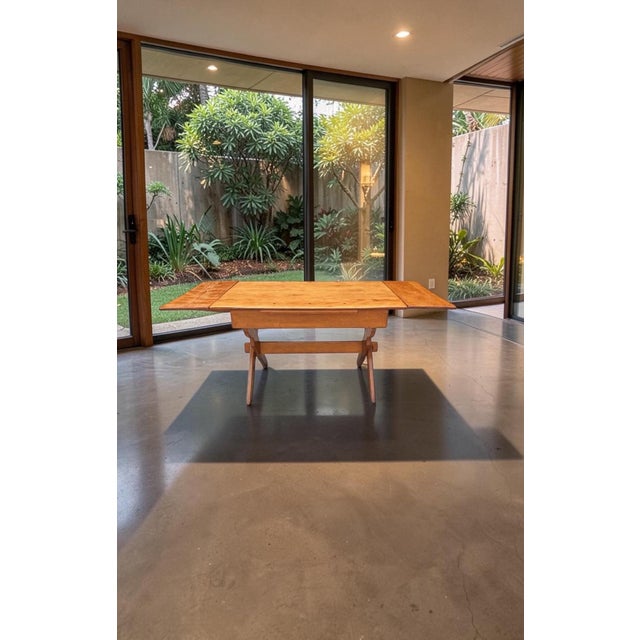1950s Mid 20th Century High Quality Cushman of Vermont Trestle Base/ Hard Rock Maple/Draw Leaf Table. For Sale - Image 5 of 11