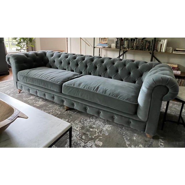 9’ Restoration Hardware Slate Blue Velvet Kensington Sofa Chairish