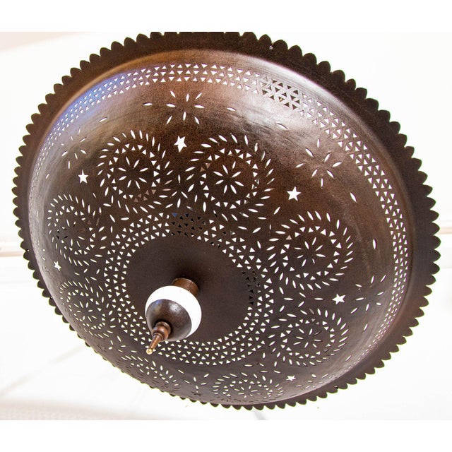 Moroccan Pierced Metal Bronze Patinated Hanging Chandelier For Sale - Image 9 of 12
