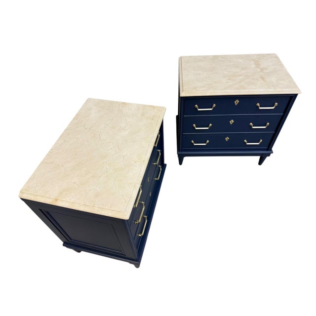 Elevate your space with this striking pair of American of Martinsville nightstands, circa 1970s. Expertly refinished in a...