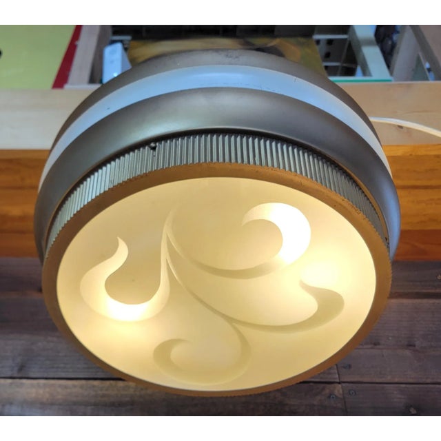 Metal Art Deco Theater Flush Mount Light Fixture With Flashed Glass Shade For Sale - Image 7 of 9