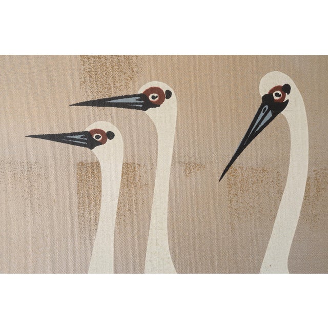 Vintage Mid Century Japanese Cranes Painting Signed Campos For Sale In San Francisco - Image 6 of 14