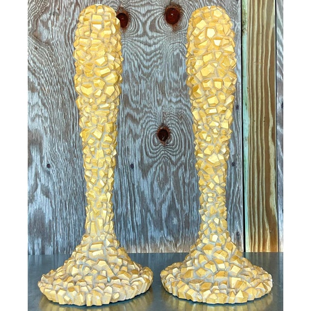 Nancy Corzine Vintage Coastal Textured Candlesticks After Nancy Corzine - a Pair For Sale - Image 4 of 4