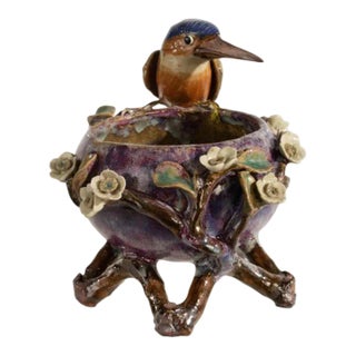 Late 20th Century Kingfisher Ceramic Bowl For Sale