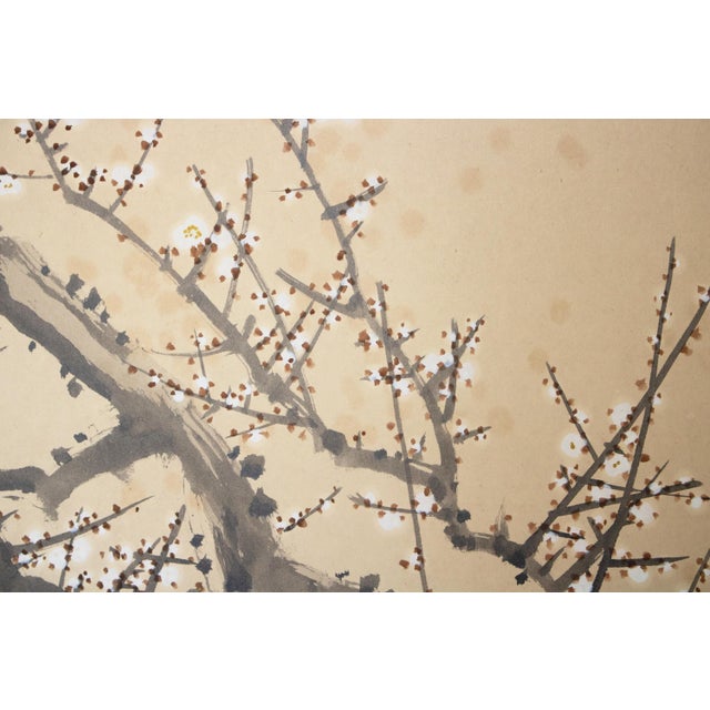 Large Taisho Japanese Byobu Screen "Sparrow and the Plum Tree" by Ryosetsu Kobe For Sale - Image 9 of 18