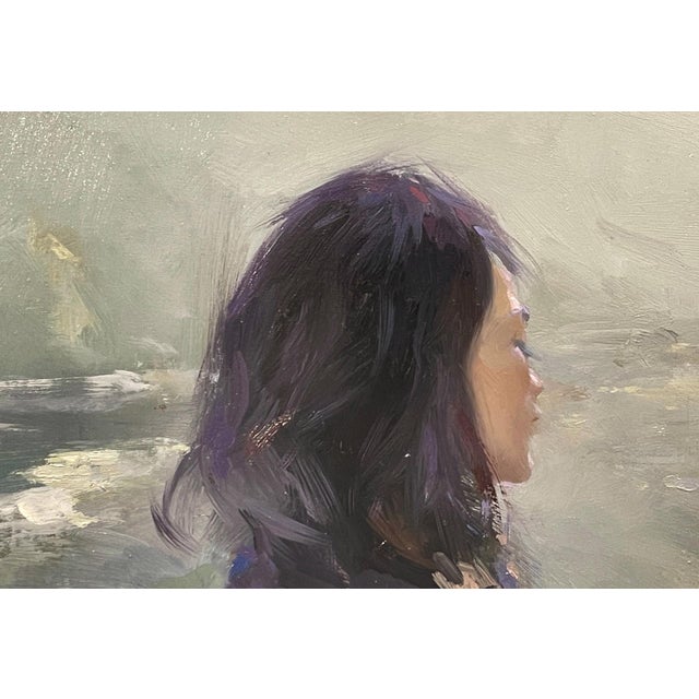 A Mysterious Spot by Hsin-Yao Tseng | Oil Painting of a woman standing in a foggy landscape For Sale - Image 4 of 4