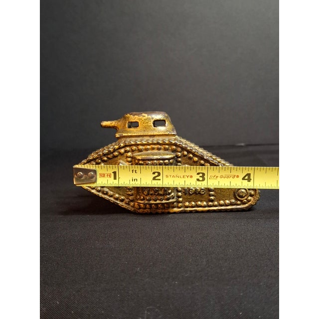 Antique Ac Williams Cast Iron Tank Bank Usa 1918 Wwi Still Penny Bank Gold Paint For Sale - Image 16 of 17