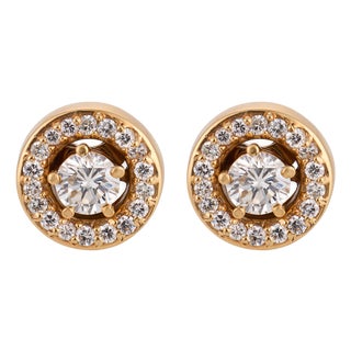 Vintage 2.20 Carat Diamond 14k Yellow Gold Stud Jacket Earrings, Pair For Sale