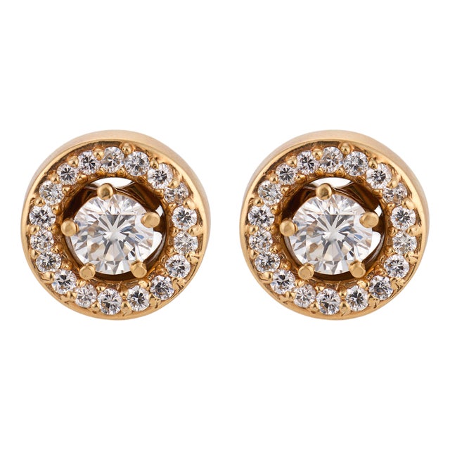 Vintage 2.20 Carat Diamond 14k Yellow Gold Stud Jacket Earrings, Pair For Sale