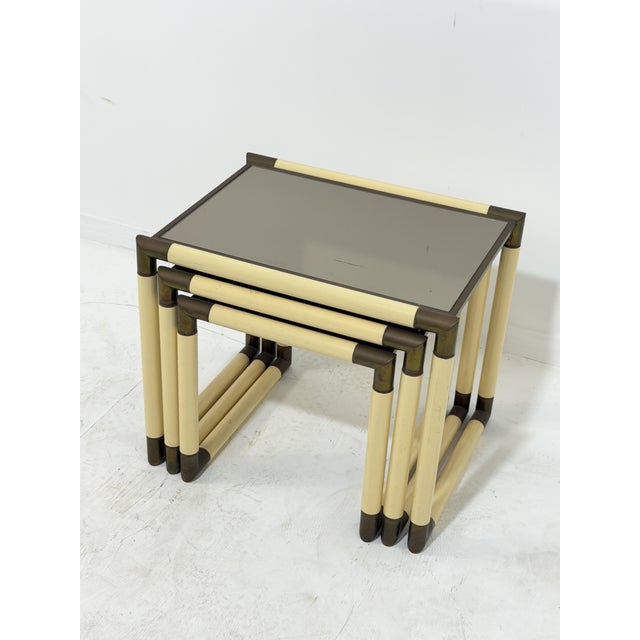 Enameled Metal and Brass Coffee Tables in the style of Tommaso Barbi, 1970, Set of 3 For Sale - Image 10 of 17