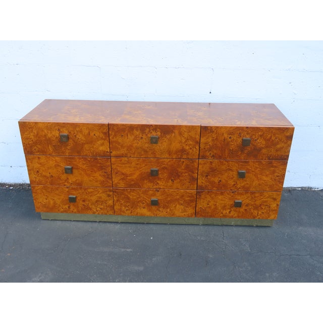 Milo Baughman by Founder Mid Century Hollywood Regency Burlwood Dresser 6625 For Sale - Image 15 of 18