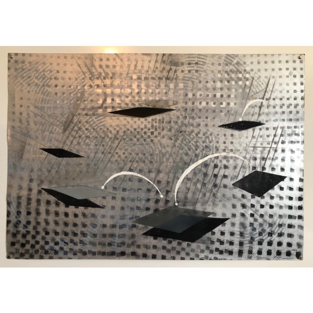 Vivien Abrams Collens, Romance of Electricity, Mixed Media Metallic Painting Woman Artist, 1982 For Sale In Miami - Image 6 of 9