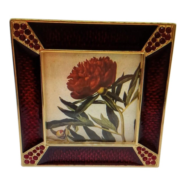 Jay Strongwater Leland Red Square Enamel Picture Frame W/ Box For Sale