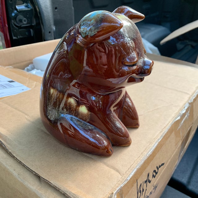 1957 Mid Century Hull Brown and Turquoise Drip Glaze Ceramic Piggy Bank