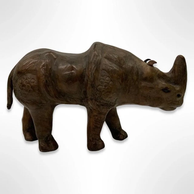 Mid-Century Modern Vintage Mid-Century Leather Wrapped Rhino Sculpture For Sale - Image 3 of 7