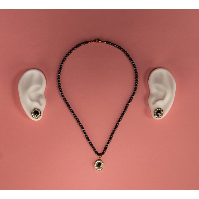 Hematite Costume Jewelry Necklace with Earrings, 1950s, Set of 3 For Sale - Image 15 of 16