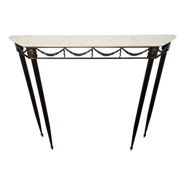 Mid-Century Modern Italian Brass Console Table with White Marble Top, 1950s For Sale