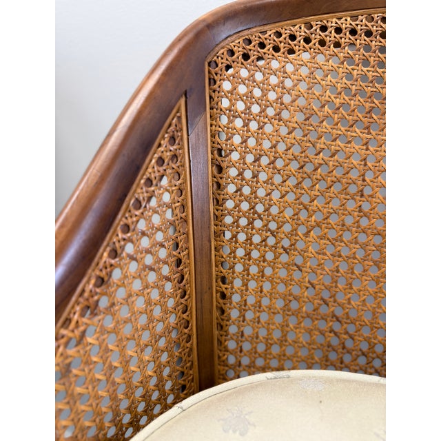 Pair of Vintage Baker Furniture Walnut & Cane Barrel Lounge Chairs For Sale - Image 15 of 17