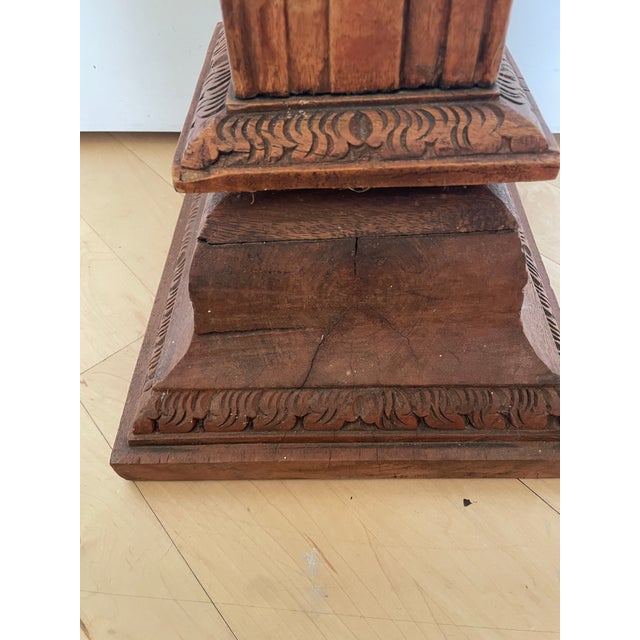 1900 - 1909 Antique Wooden Carved Column Pedestal Plant Stand For Sale - Image 5 of 12