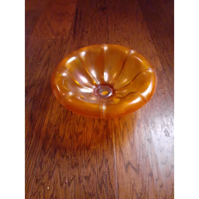 Glass 1970s Fenton Iridiscent Orange Stretch Glass Pedestal Console Bowl For Sale - Image 7 of 9