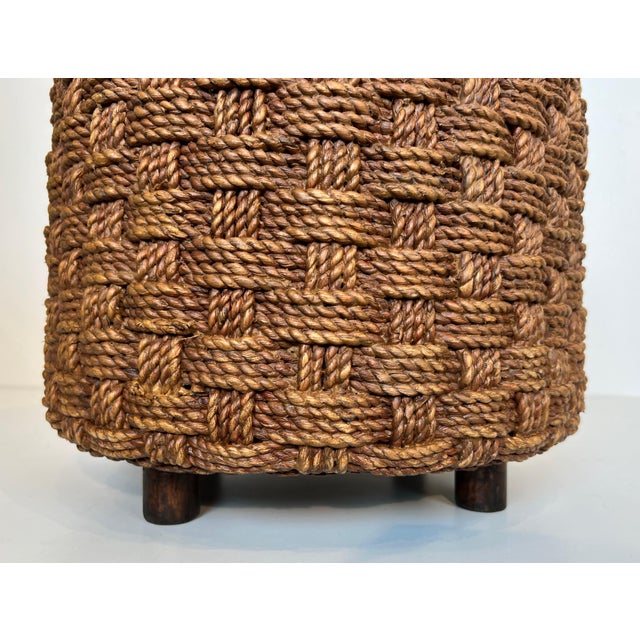 1970s Rope stool with round wooden legs in the style of Audoux Minet For Sale - Image 10 of 12