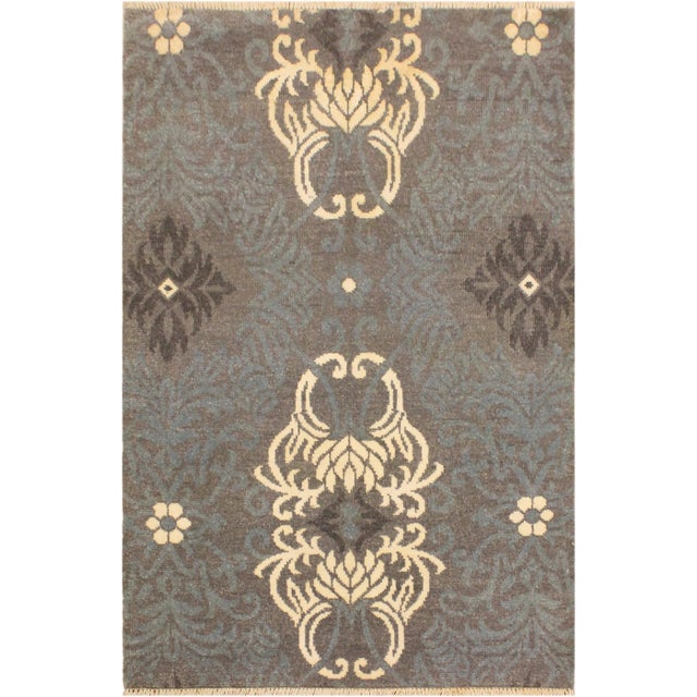 Gray 1990s Shabby Chic Modern Gray/Ivory Wool & Viscose Rug - 4'2 X 6'0 For Sale - Image 8 of 8