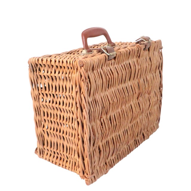 Vintage Wicker Hinged Picnic Basket For Sale - Image 4 of 8