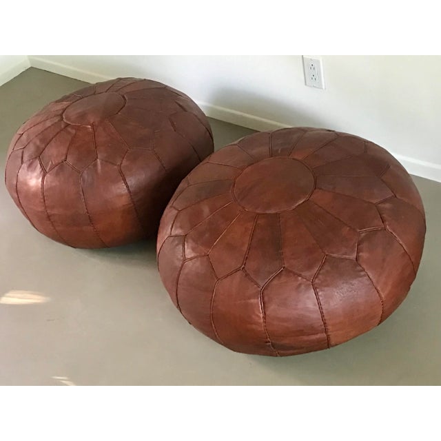 Vintage Moroccan Leather Poufs - a Pair For Sale - Image 4 of 12